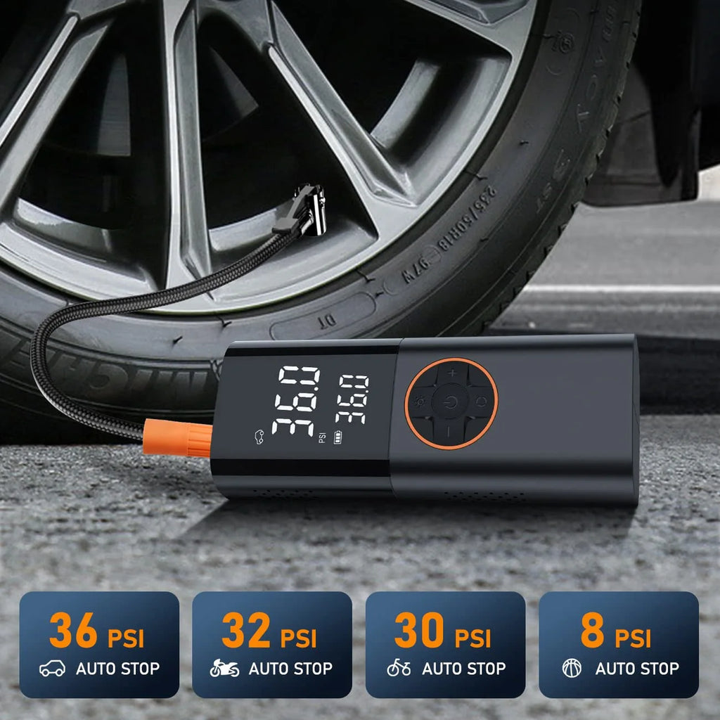 Portable Tire Inflator air compressor digital PSI gauge.