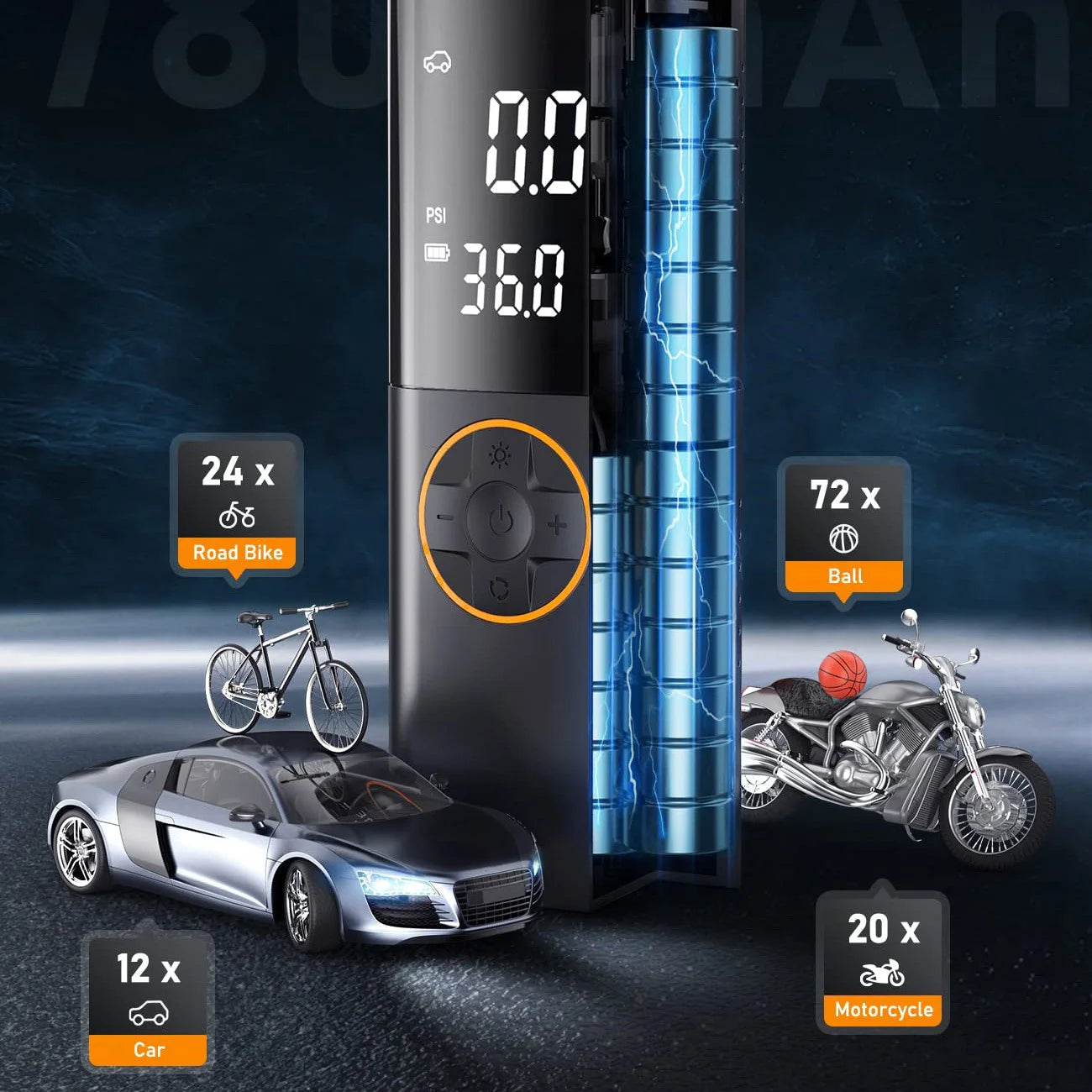 Portable Tire Inflator air compressor digital PSI gauge.