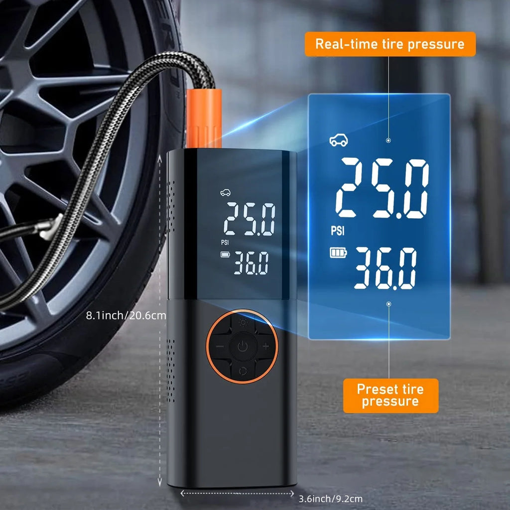 Portable Tire Inflator air compressor digital PSI gauge.
