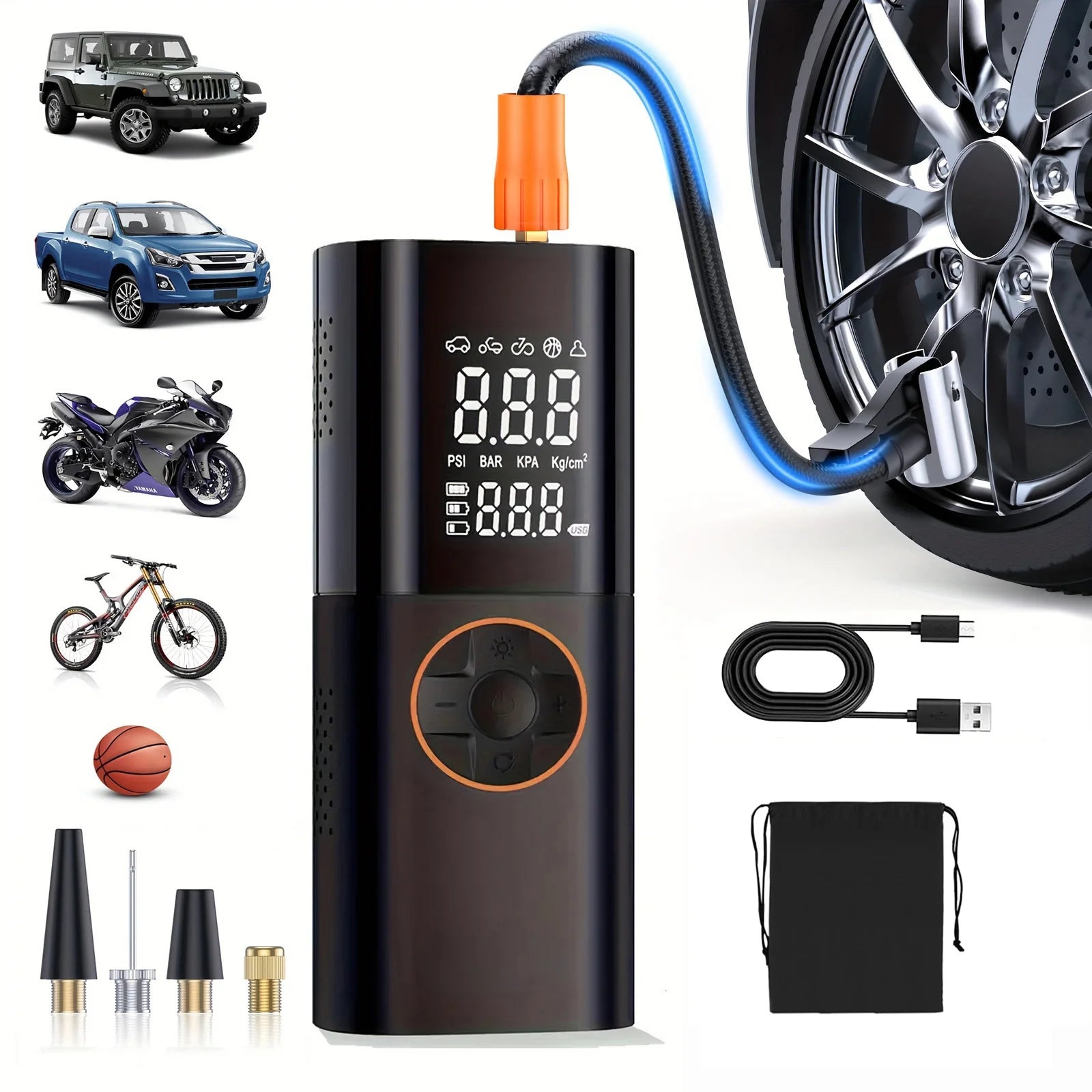 Portable Tire Inflator air compressor digital PSI gauge.